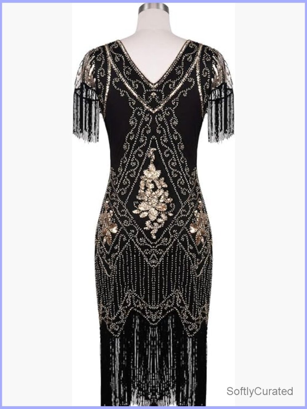 Plus Size 1920s Flapper Fringed Sequin Cocktail Dress with Accessories - Picture 4 of 6